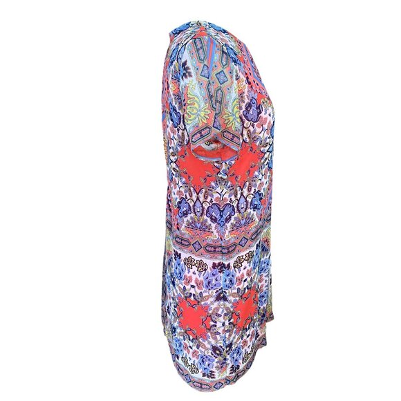 Lulus Sangria Coral Pink Tile Print Mini Shift Dress Chiffon Boho Maximalist-L - Picture 6 of 13